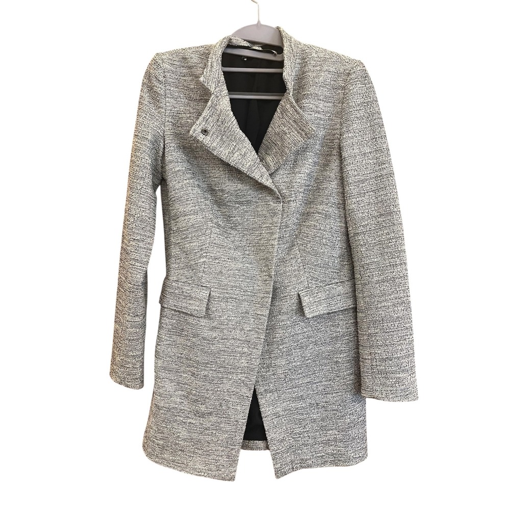 Dex The Suit Shop New York Grey Tweed Asymmetrical Snap Front Blazer XS Classic